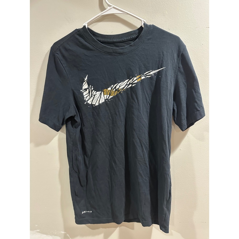 Nike Mens Dri-FIT Black Graphic Swoosh T-Shirt Athletic Cut Small